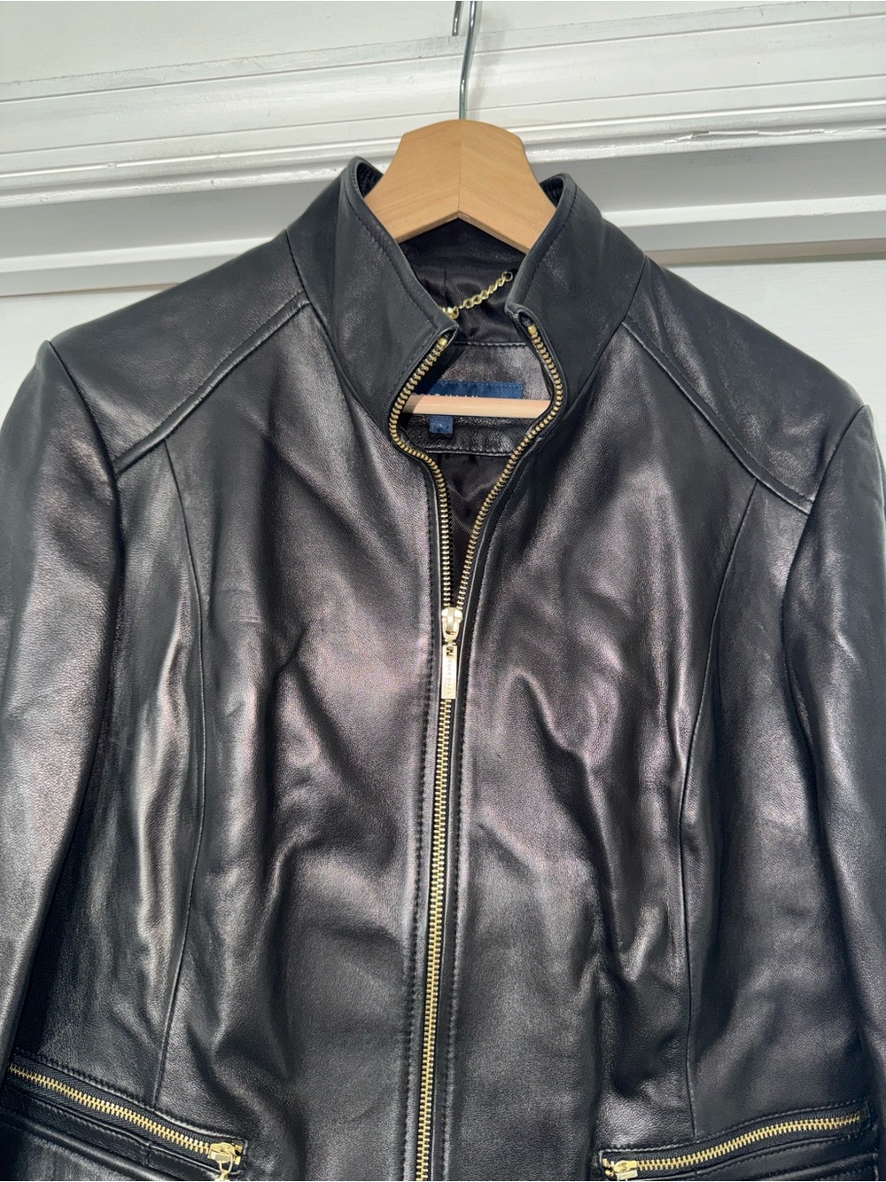Cole Haan Black Leather Zip Jacket L - Picture 5 of 8